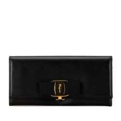 Salvatore Ferragamo Vara Long Wallet Black Leather Women's