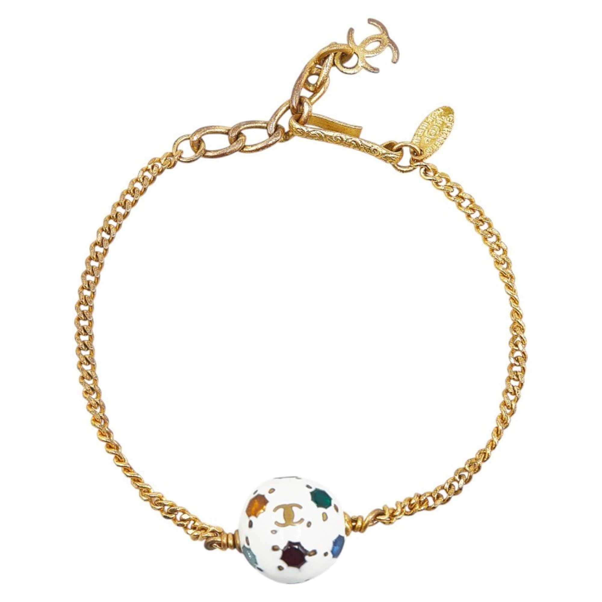 Chanel Coco Mark Soccer Ball Motif Bracelet Gold White Plated Women's CHANEL