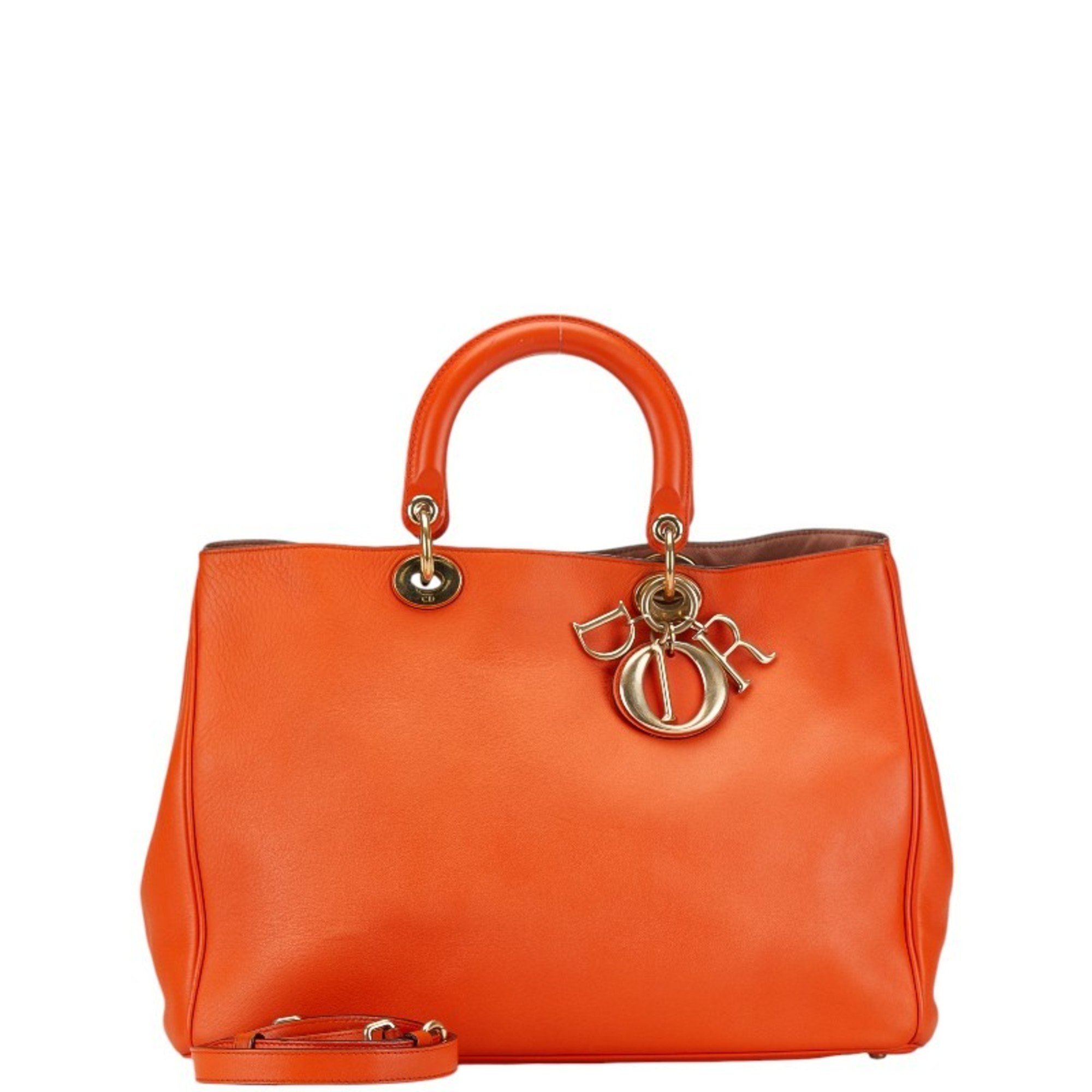 Christian Dior Dior Diorissimo Handbag Shoulder Bag Orange Leather Women's