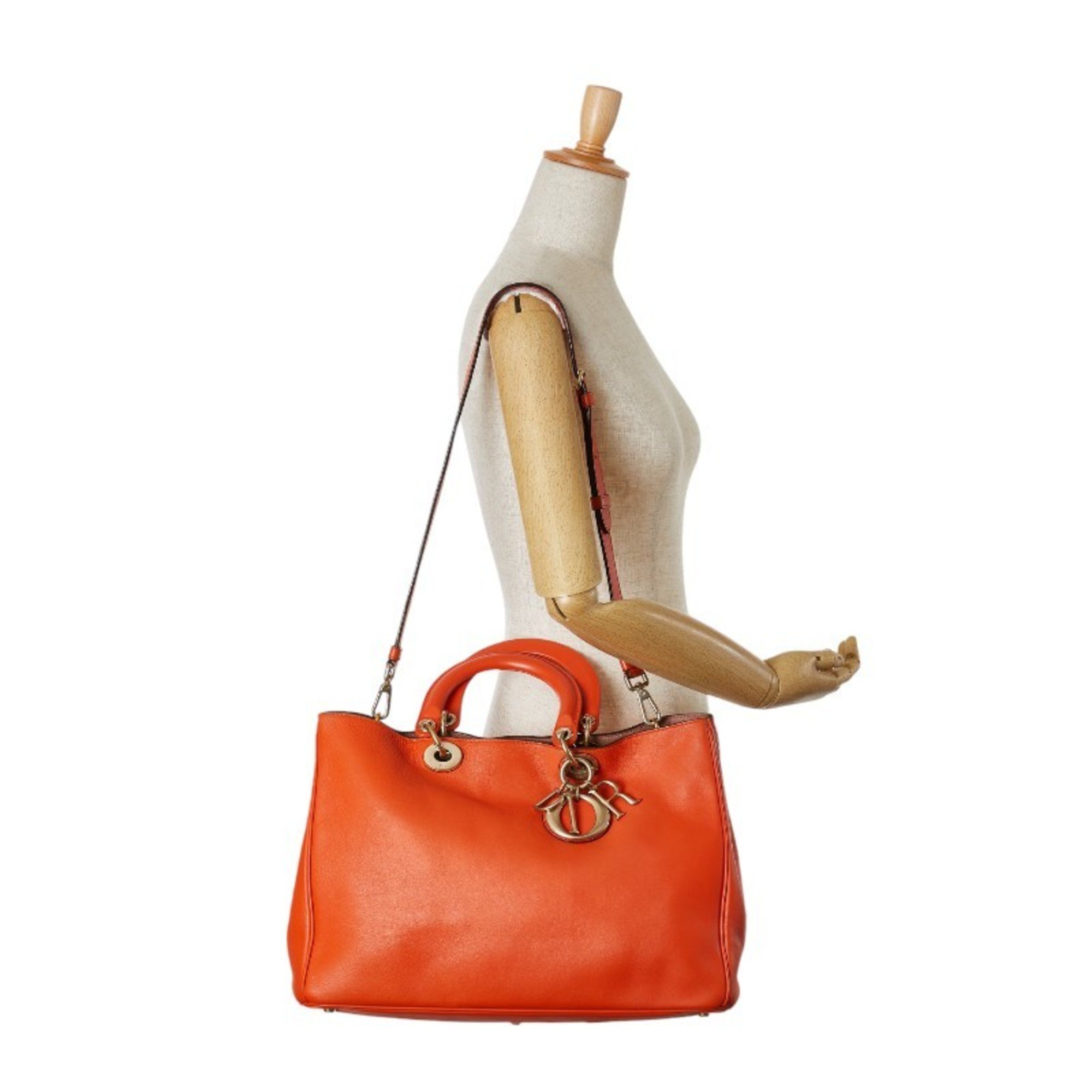 Christian Dior Dior Diorissimo Handbag Shoulder Bag Orange Leather Women's