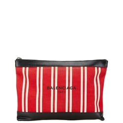 Balenciaga Striped Clutch Bag 420407 Red Black Canvas Leather Women's BALENCIAGA