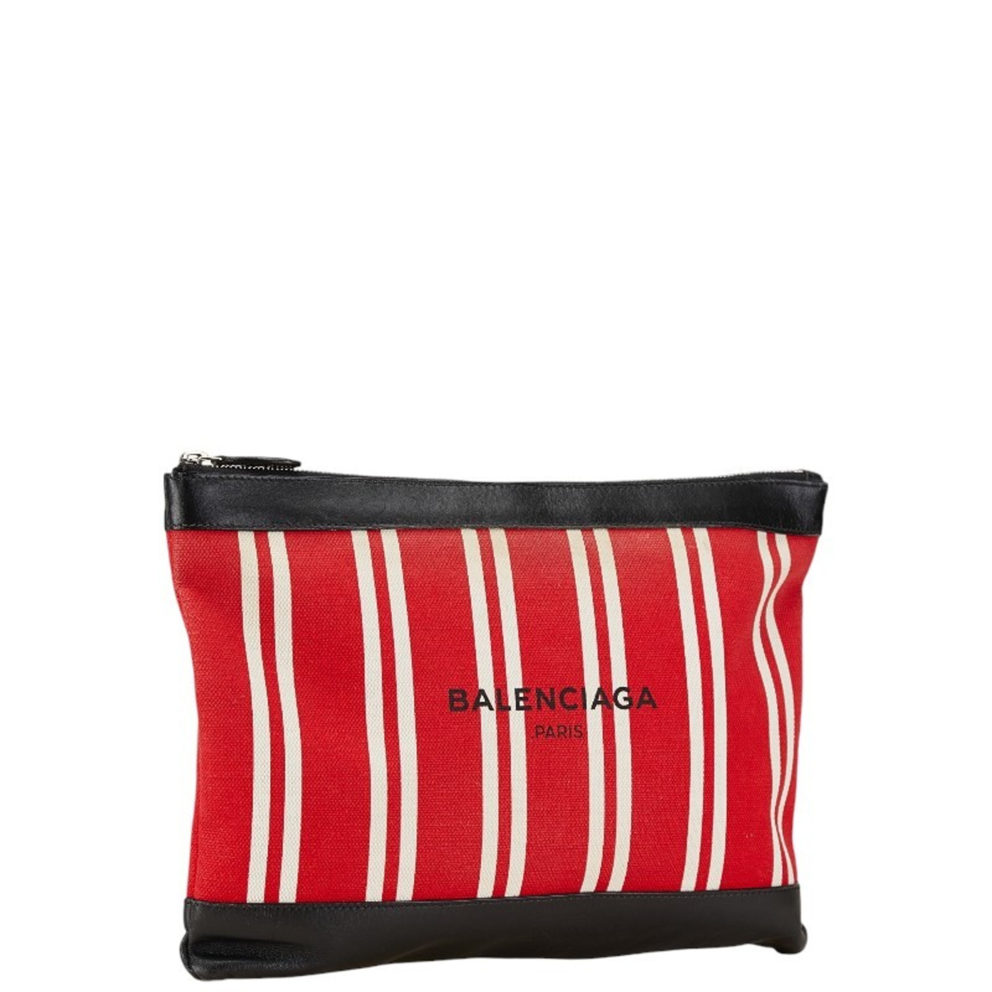 Balenciaga Striped Clutch Bag 420407 Red Black Canvas Leather Women's BALENCIAGA