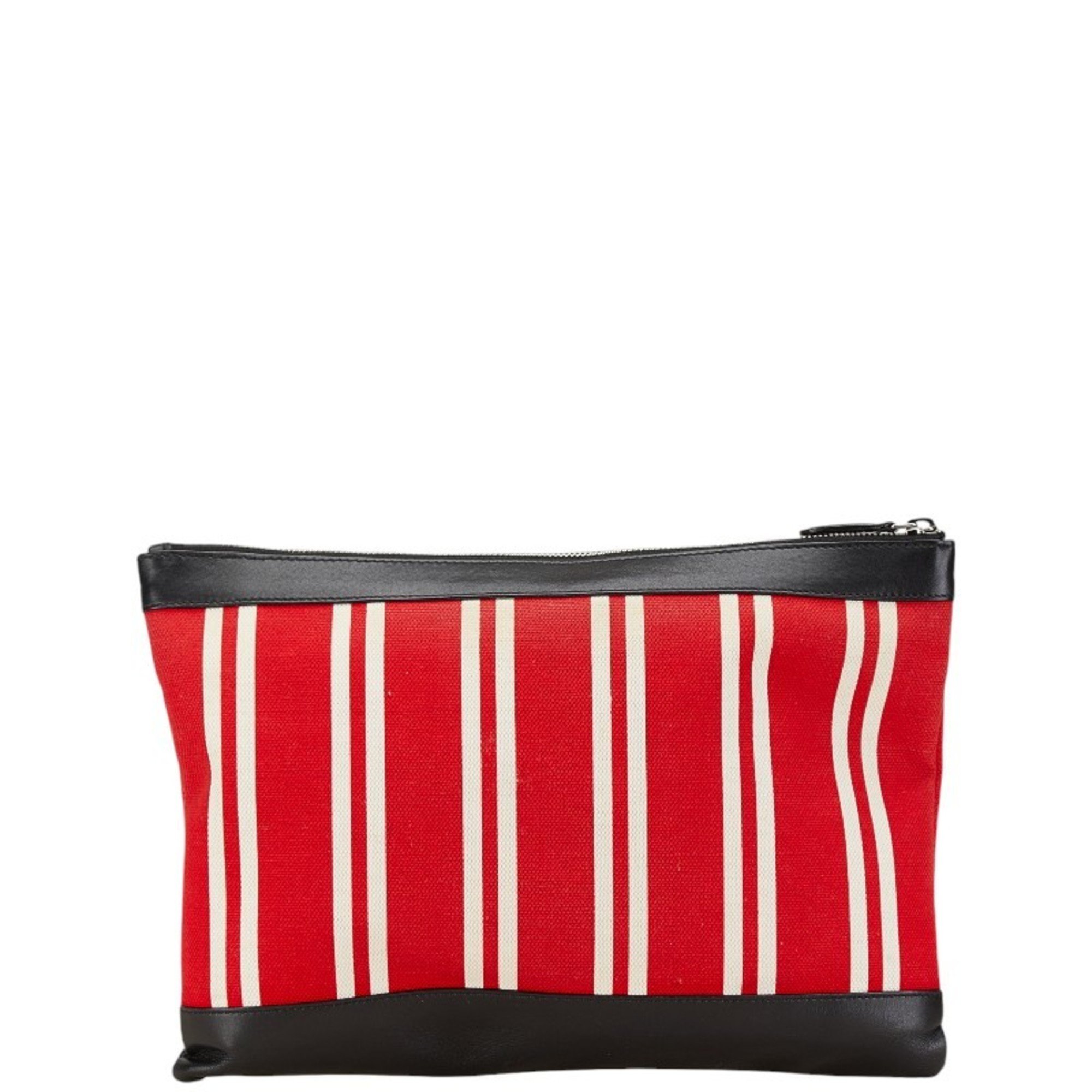 Balenciaga Striped Clutch Bag 420407 Red Black Canvas Leather Women's BALENCIAGA