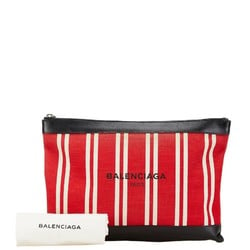 Balenciaga Striped Clutch Bag 420407 Red Black Canvas Leather Women's BALENCIAGA