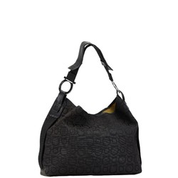 Salvatore Ferragamo Gancini Bag 5762 Black Canvas Leather Women's