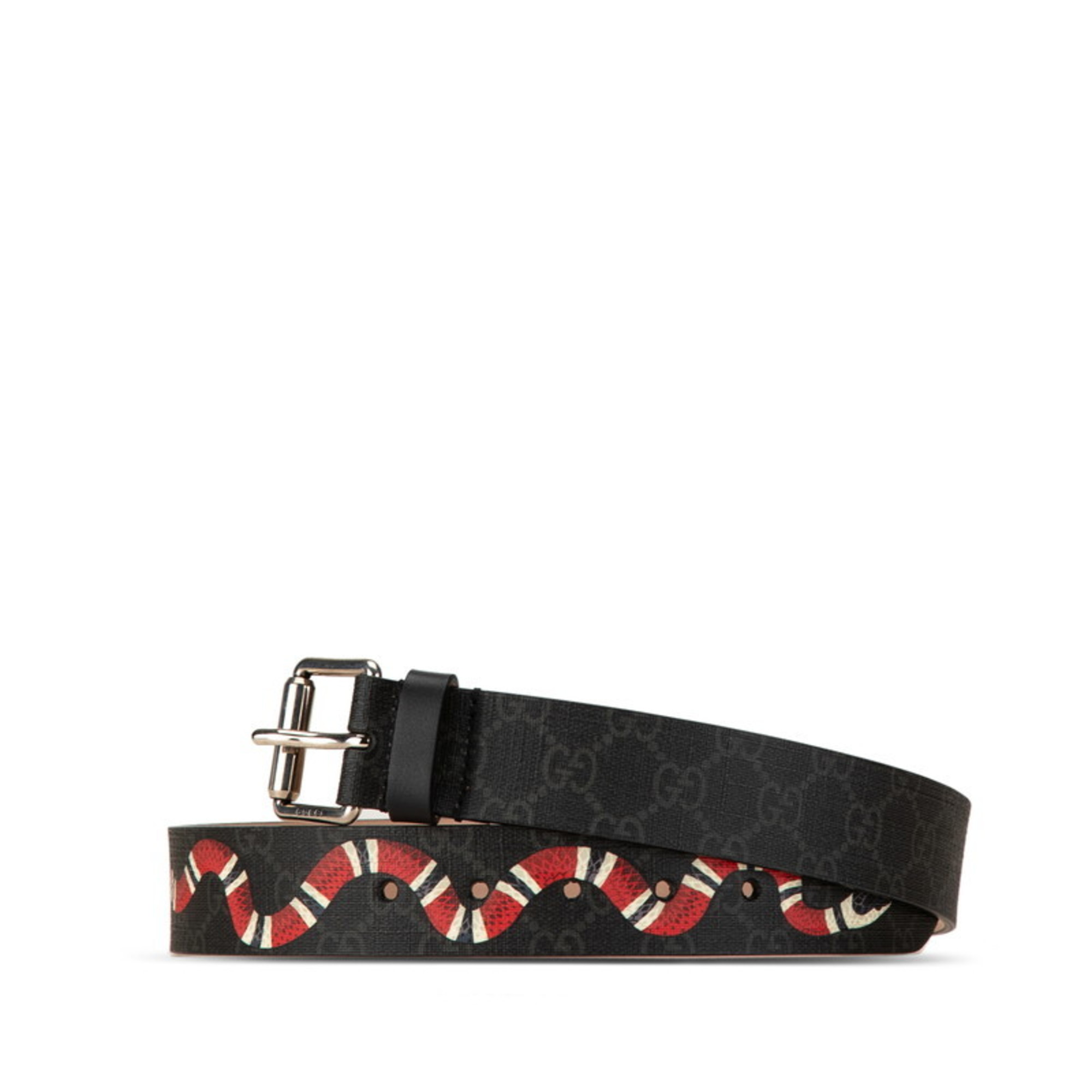 Gucci GG Supreme Snake Belt 75.30 434520 Black PVC Leather Men's GUCCI