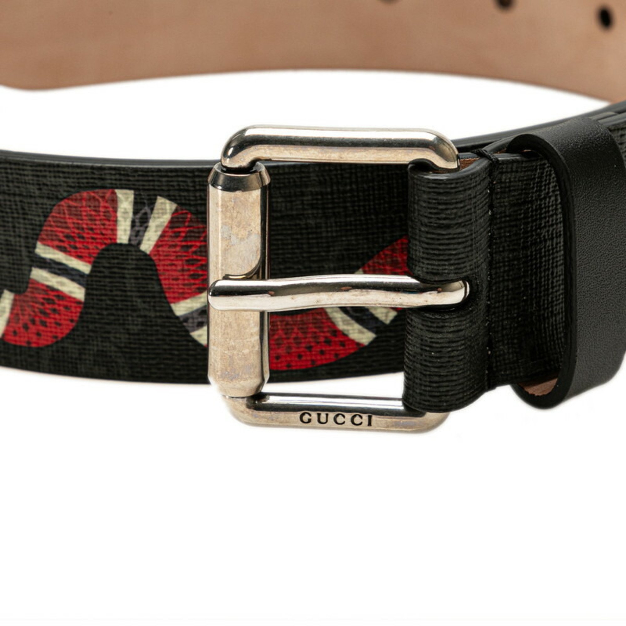 Gucci GG Supreme Snake Belt 75.30 434520 Black PVC Leather Men's GUCCI