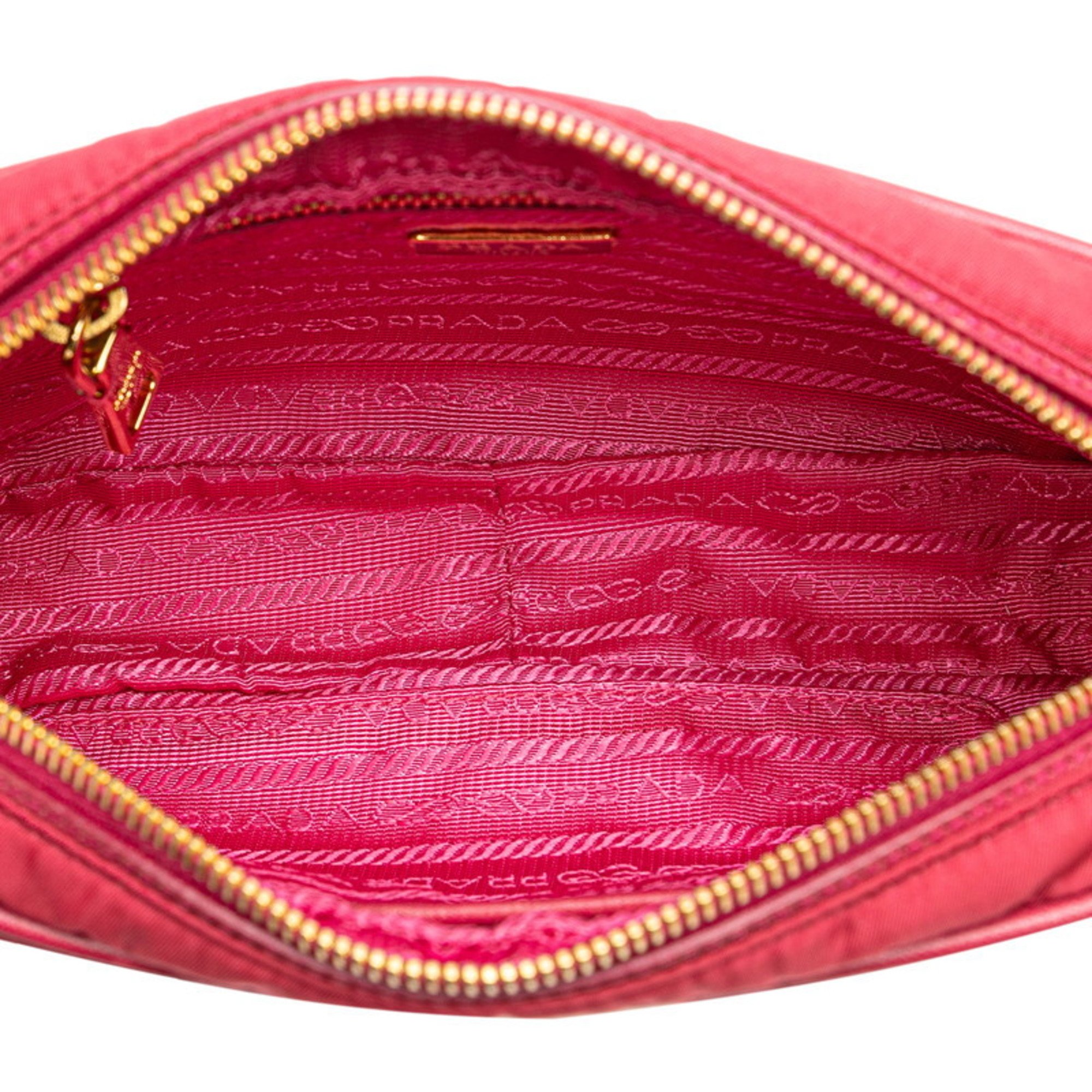 Prada Triangle Plate Shoulder Bag BT0773 Pink Nylon Saffiano Leather Women's PRADA