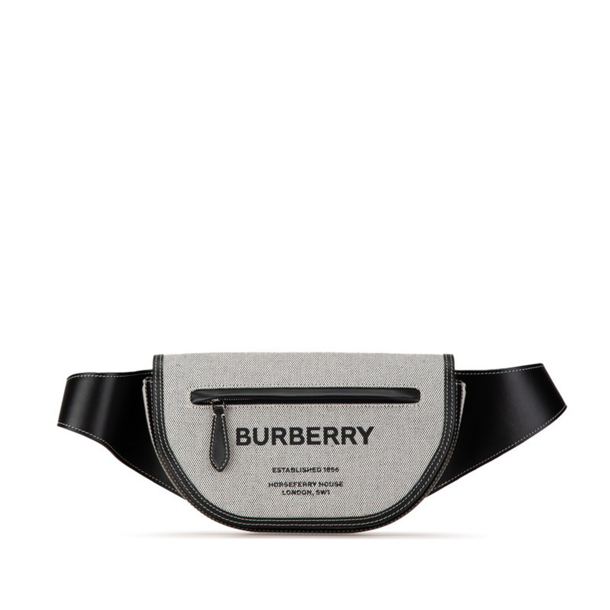 Burberry Body Bag Waist Light Grey Black Canvas Leather Women's BURBERRY