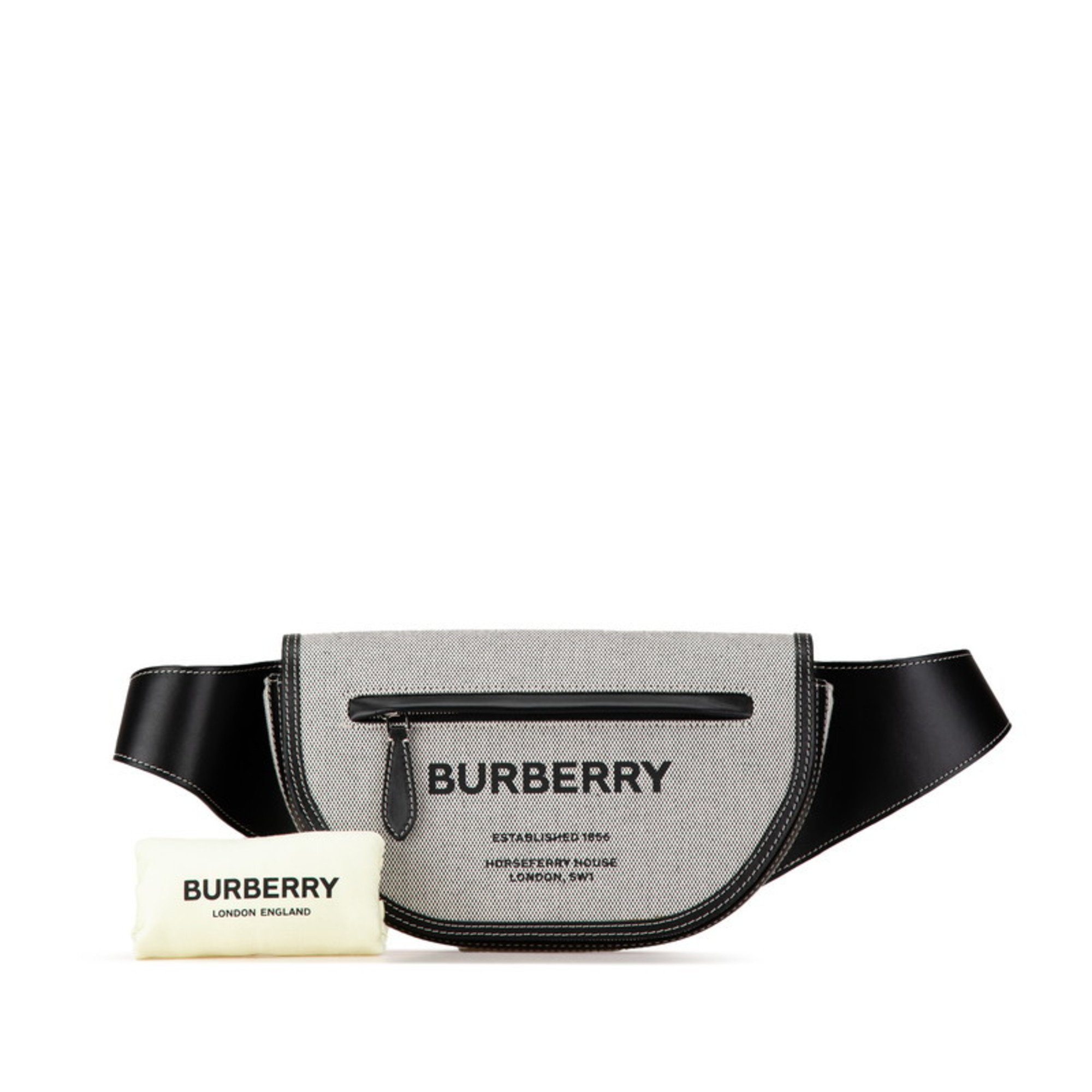 Burberry Body Bag Waist Light Grey Black Canvas Leather Women's BURBERRY