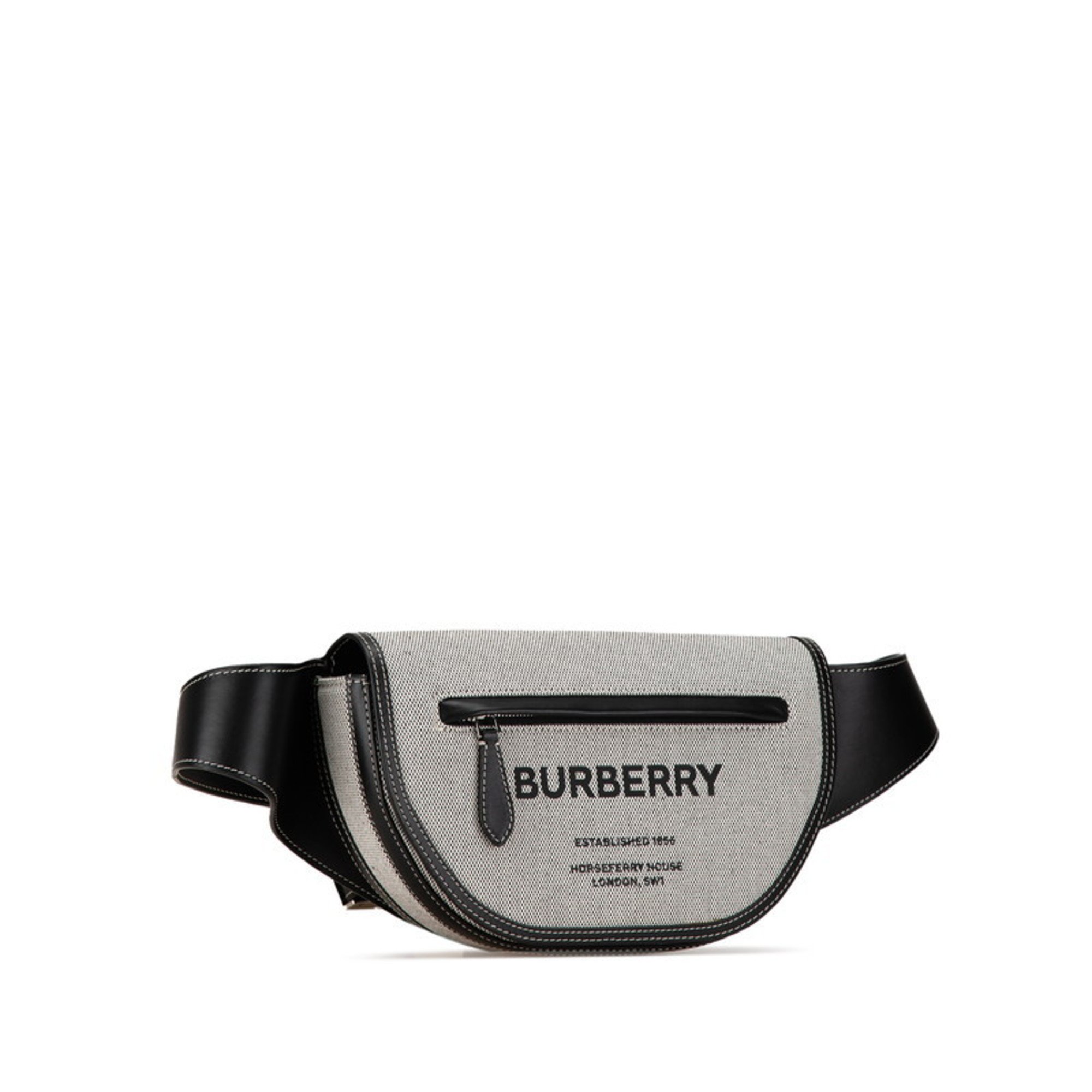 Burberry Body Bag Waist Light Grey Black Canvas Leather Women's BURBERRY