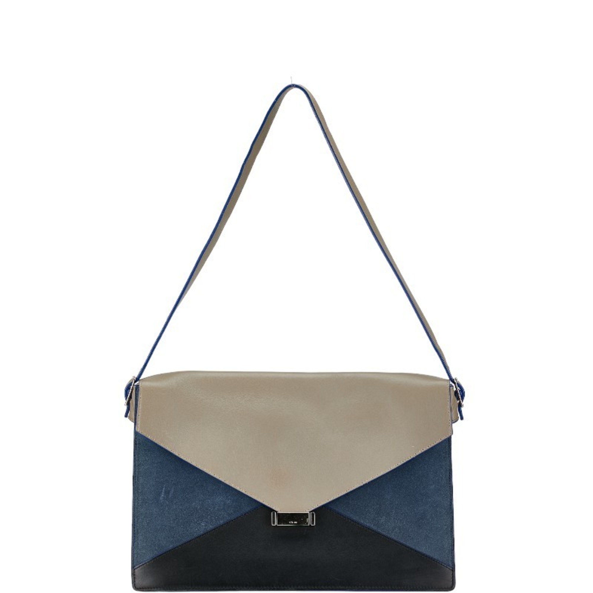 Celine Diamond Clutch Shoulder Bag Greige Navy Leather Suede Women's CELINE