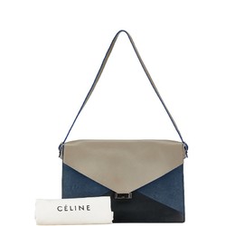 Celine Diamond Clutch Shoulder Bag Greige Navy Leather Suede Women's CELINE