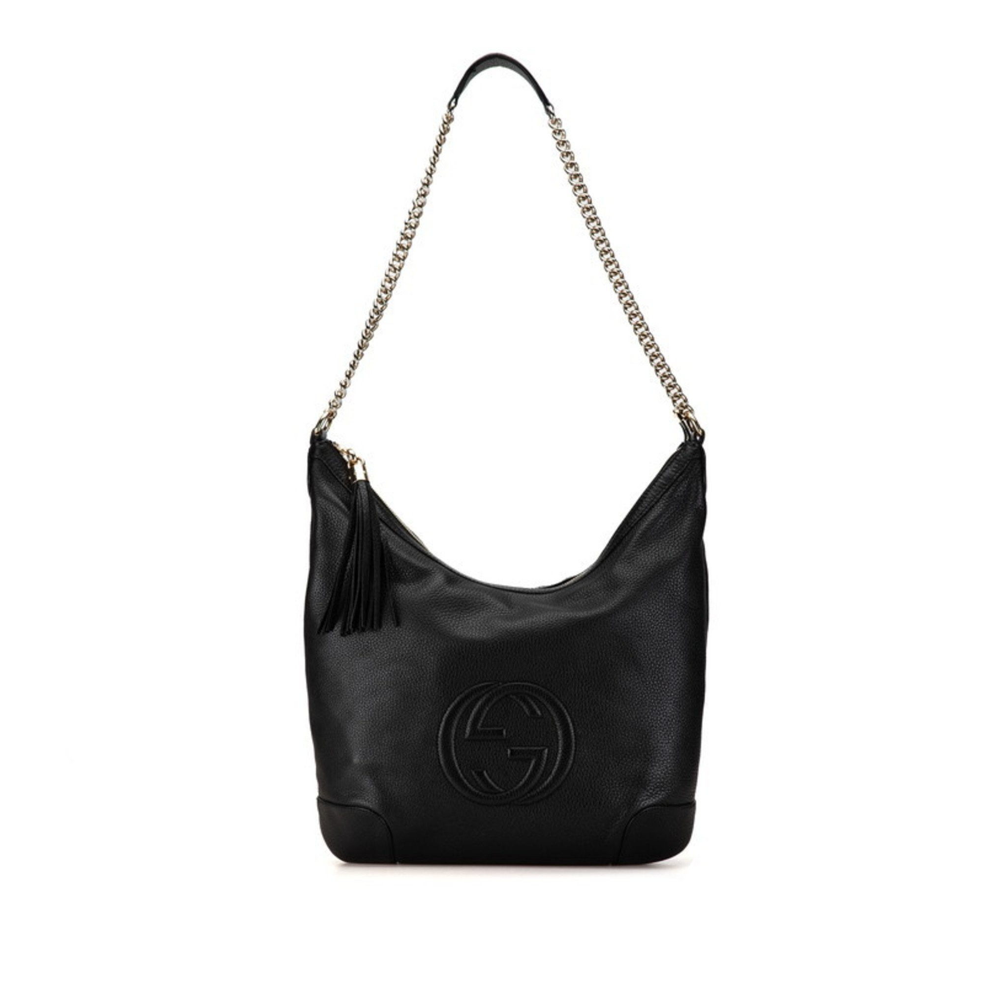 Gucci Soho Interlocking G Tassel Chain Shoulder Bag 308987 Black Leather Women's GUCCI