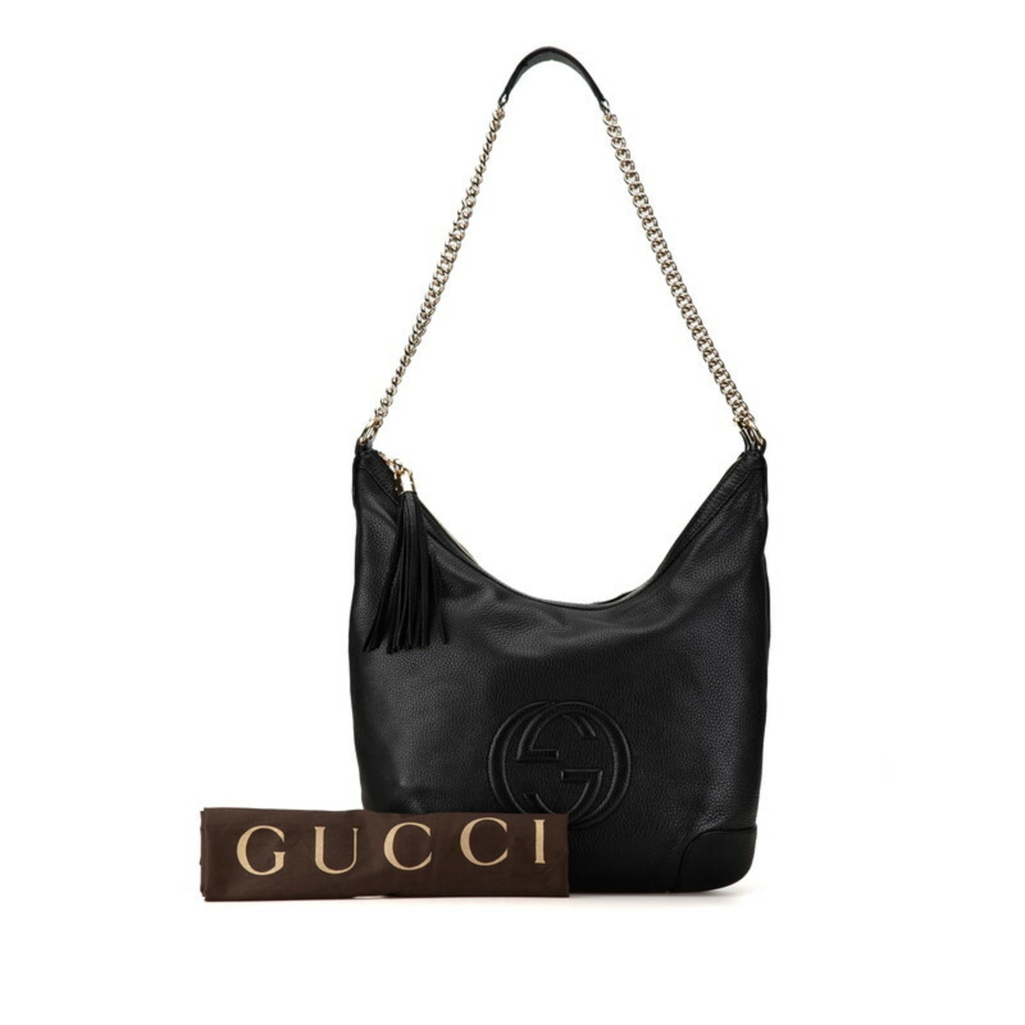 Gucci Soho Interlocking G Tassel Chain Shoulder Bag 308987 Black Leather Women's GUCCI