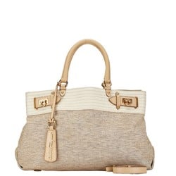 Salvatore Ferragamo Gancini handbag shoulder bag beige ivory white canvas leather women's