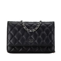 Chanel Matelasse Chain Wallet Shoulder Bag Black Lambskin Women's CHANEL