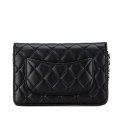 Chanel Matelasse Chain Wallet Shoulder Bag Black Lambskin Women's CHANEL