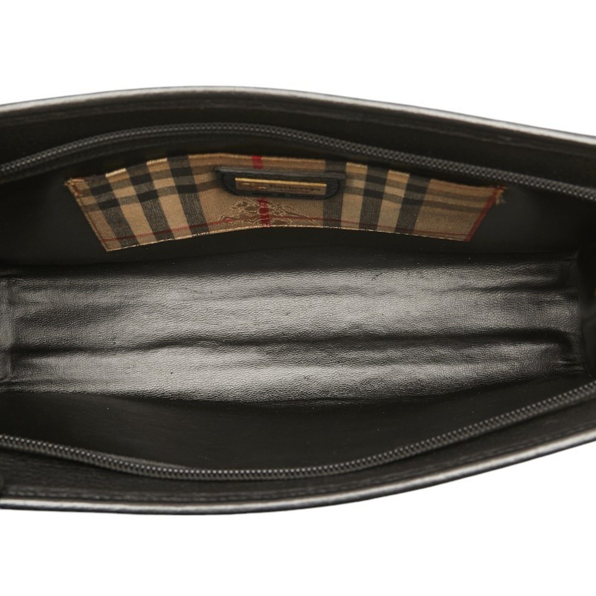 Burberry Nova Check Shadow Horse Clutch Bag Black Leather Women's BURBERRY