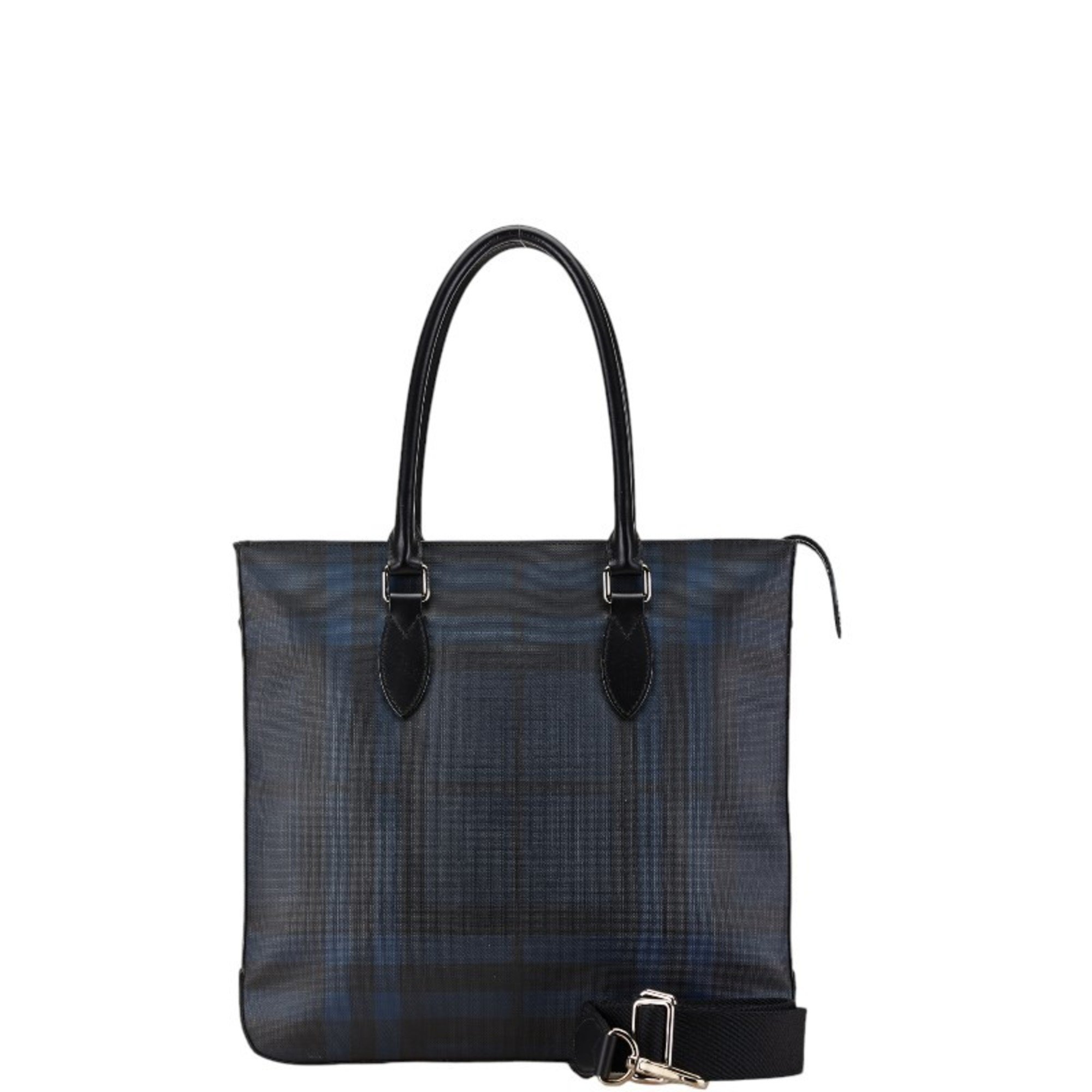 Burberry Check Tote Bag Shoulder Black Blue PVC Leather Women's BURBERRY