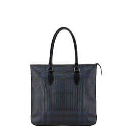 Burberry Check Tote Bag Shoulder Black Blue PVC Leather Women's BURBERRY