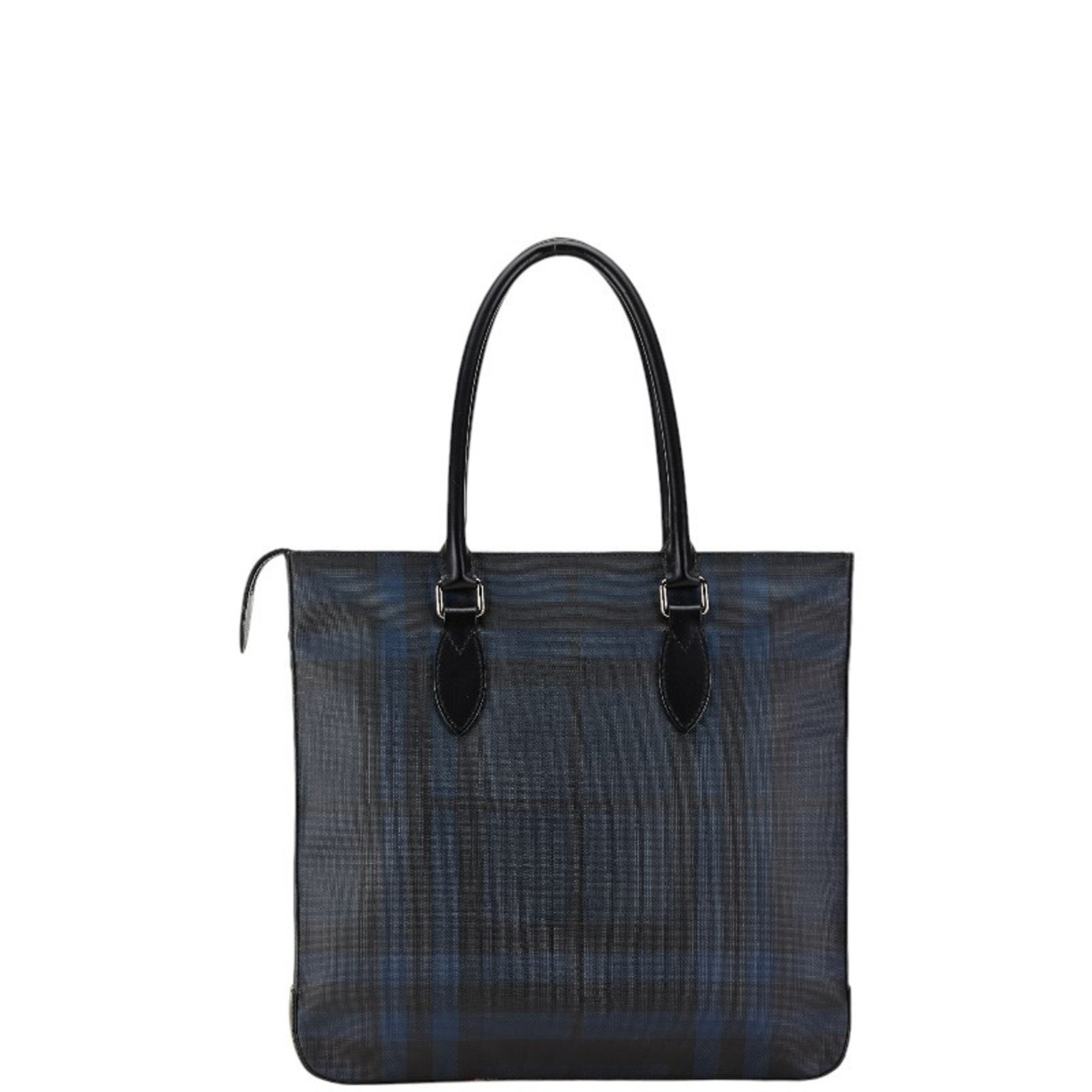 Burberry Check Tote Bag Shoulder Black Blue PVC Leather Women's BURBERRY