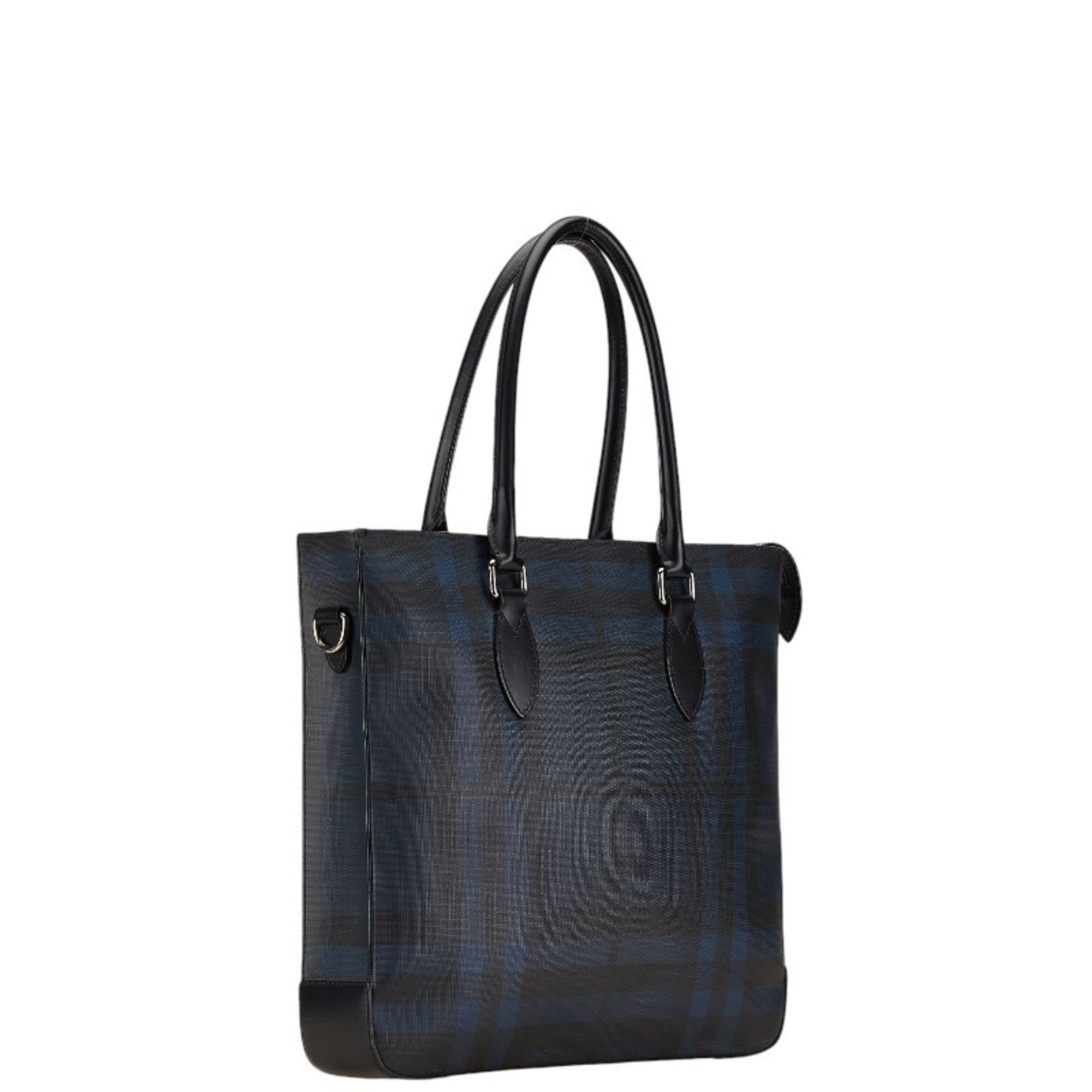 Burberry Check Tote Bag Shoulder Black Blue PVC Leather Women's BURBERRY