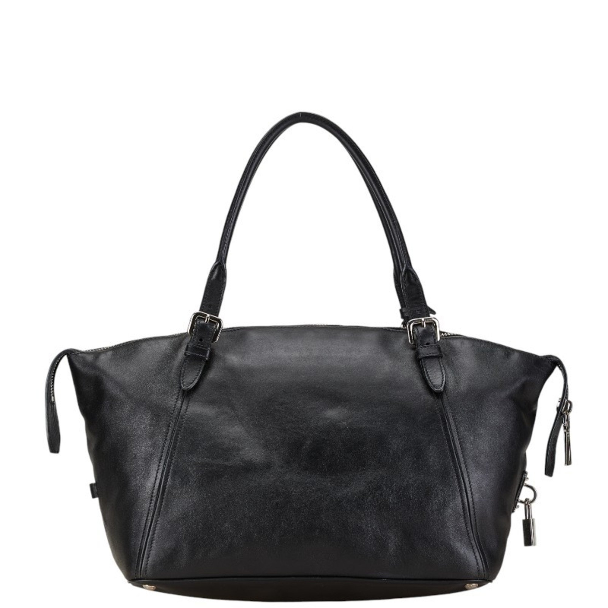 Prada Triangle Plate Boston Bag Handbag Black Leather Women's PRADA