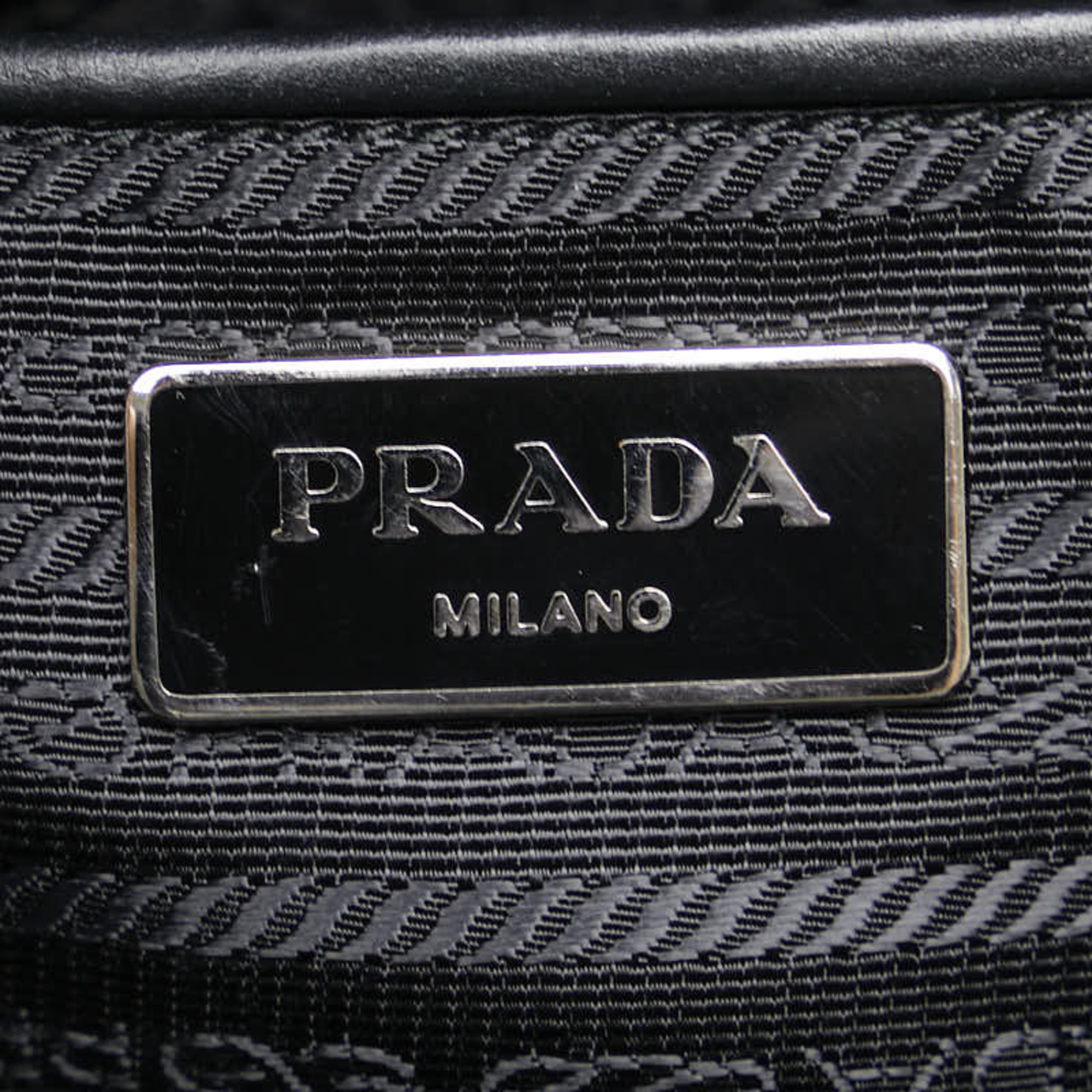 Prada Triangle Plate Boston Bag Handbag Black Leather Women's PRADA