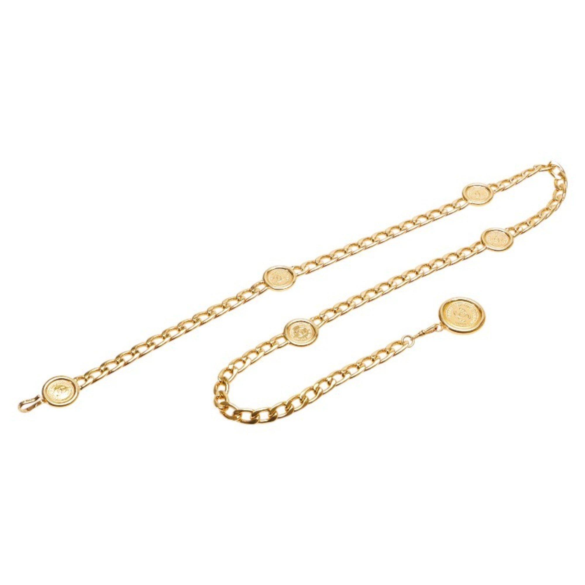 Chanel Coco Mark Medallion Chain Belt Gold Plated Women's CHANEL