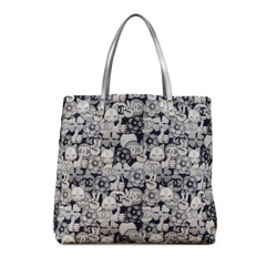 Chanel Choupette Coco Mark Tote Bag Silver Navy Nylon Leather Women's CHANEL