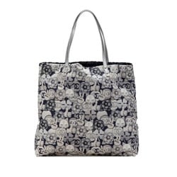 Chanel Choupette Coco Mark Tote Bag Silver Navy Nylon Leather Women's CHANEL