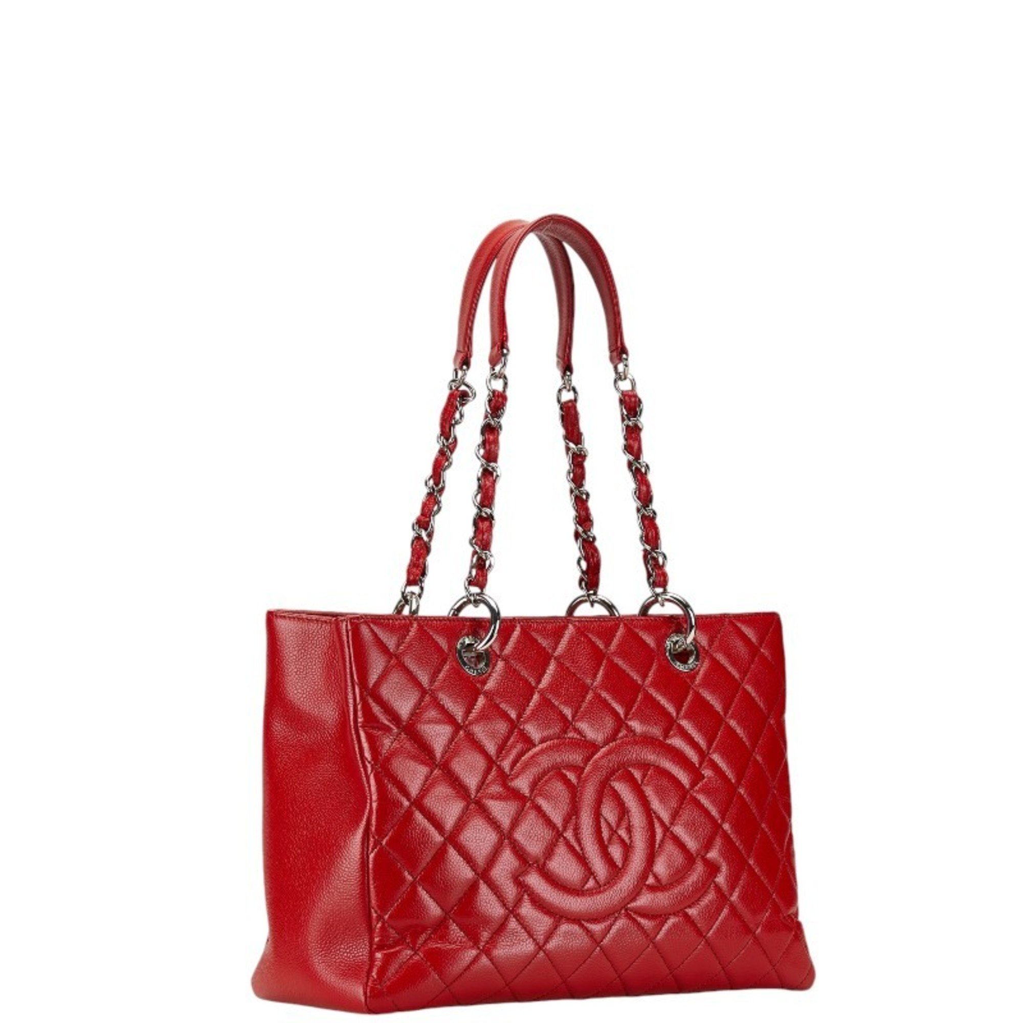 Chanel Matelasse Coco Mark Chain Tote Bag Handbag Red Caviar Skin Women's CHANEL