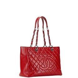 Chanel Matelasse Coco Mark Chain Tote Bag Handbag Red Caviar Skin Women's CHANEL