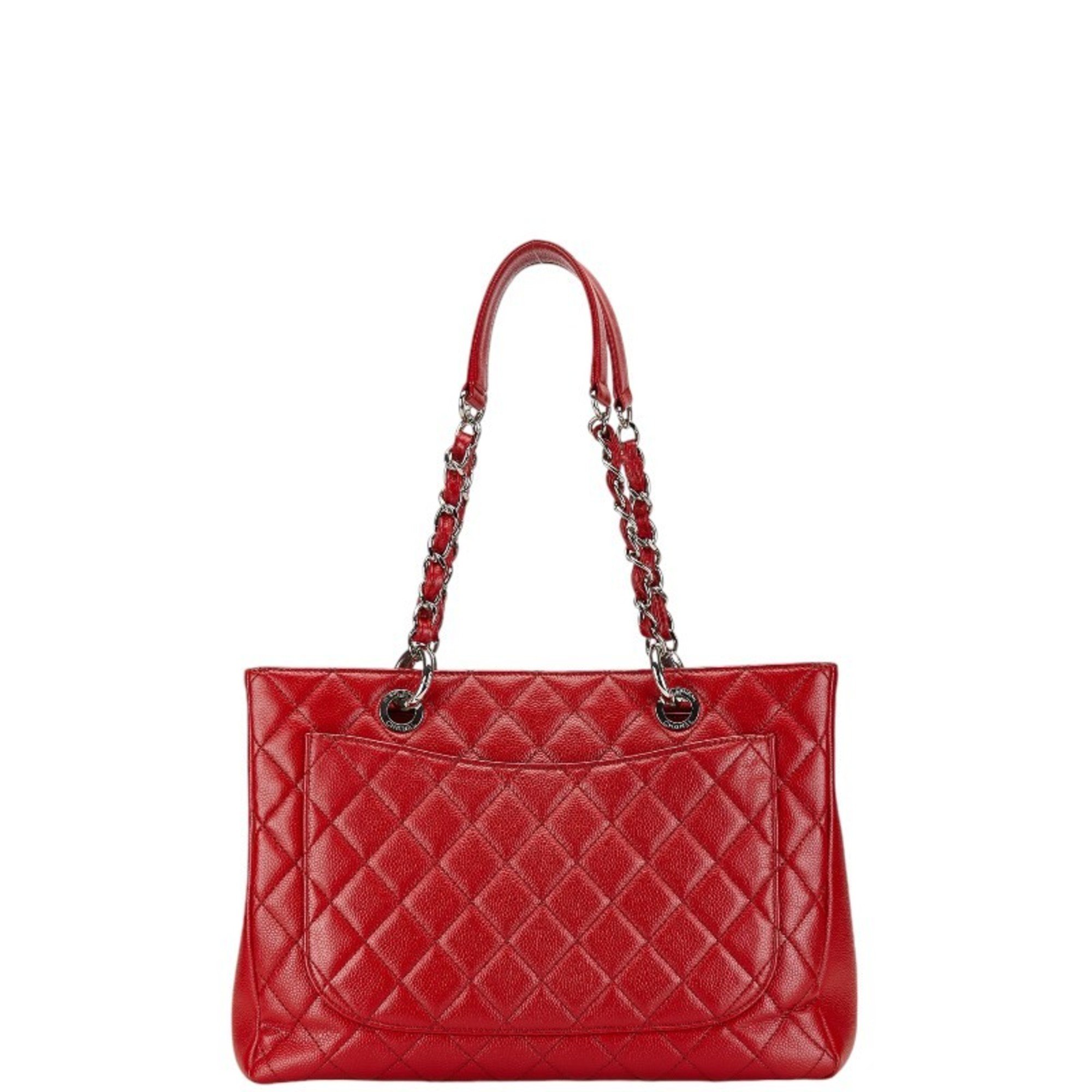 Chanel Matelasse Coco Mark Chain Tote Bag Handbag Red Caviar Skin Women's CHANEL