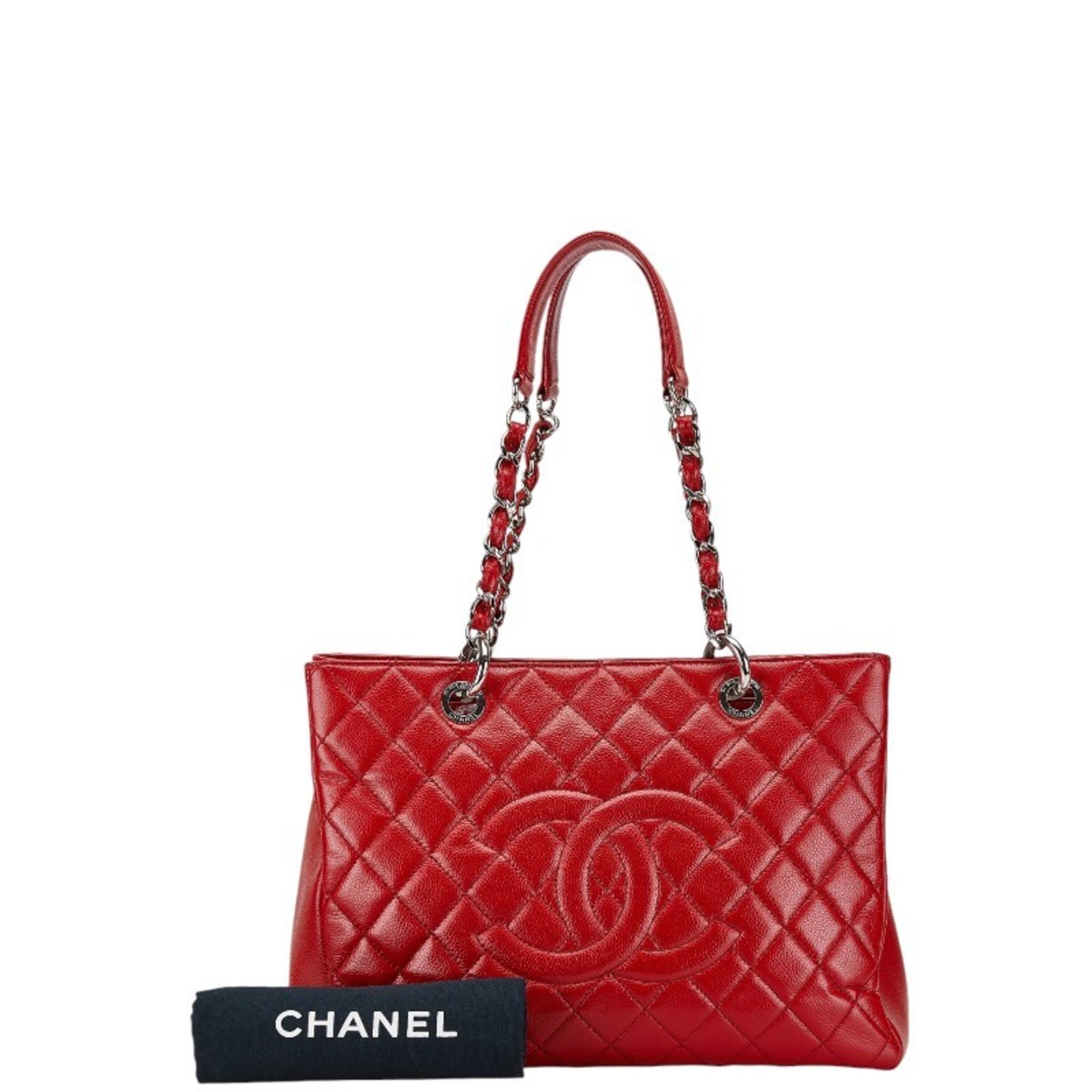 Chanel Matelasse Coco Mark Chain Tote Bag Handbag Red Caviar Skin Women's CHANEL