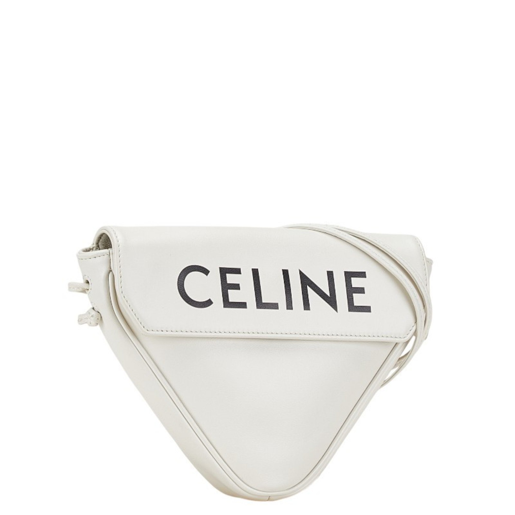 CELINE Printed Triangle Shoulder Bag 195903DCS White Leather Women's