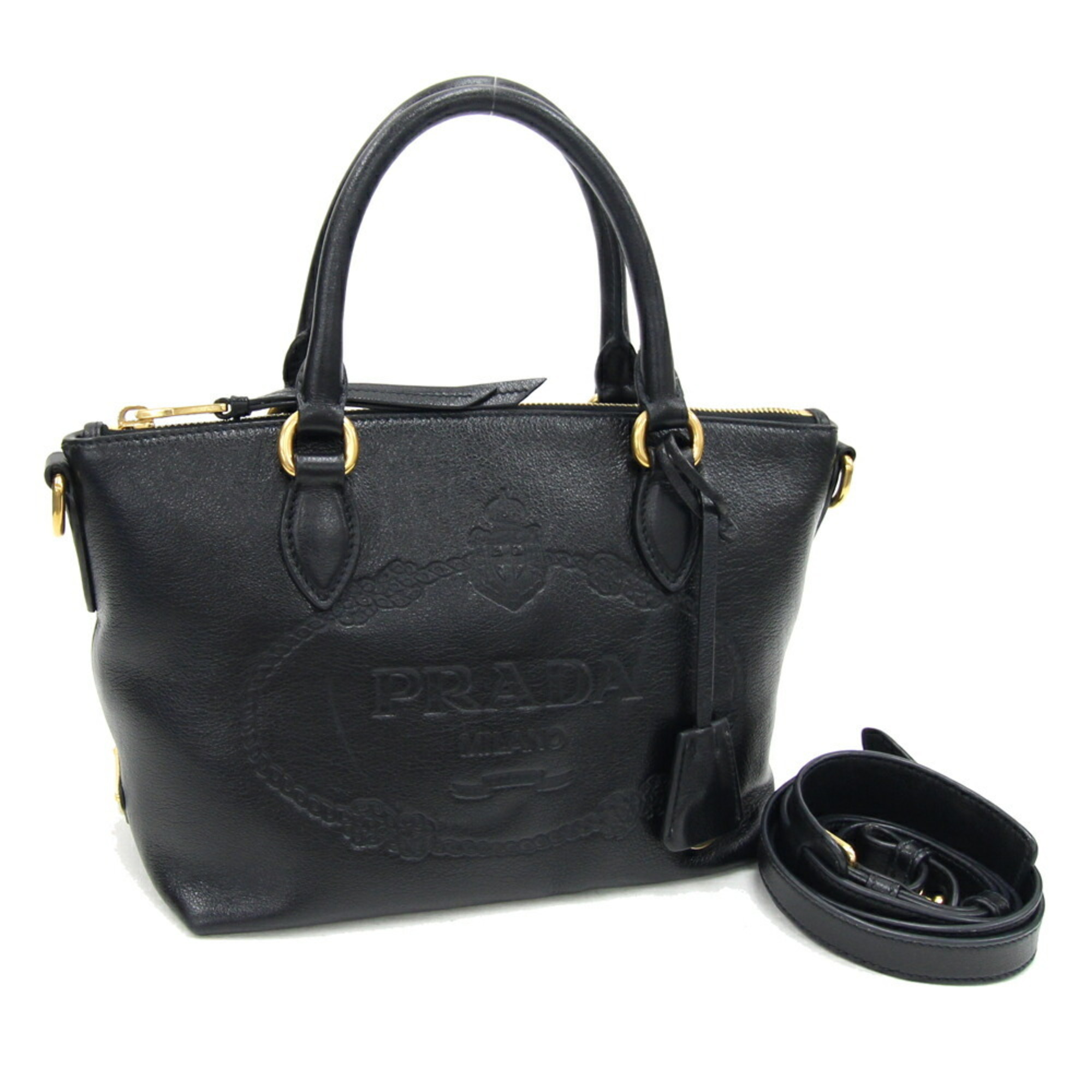 Prada handbag 1BA111 black leather women's PRADA