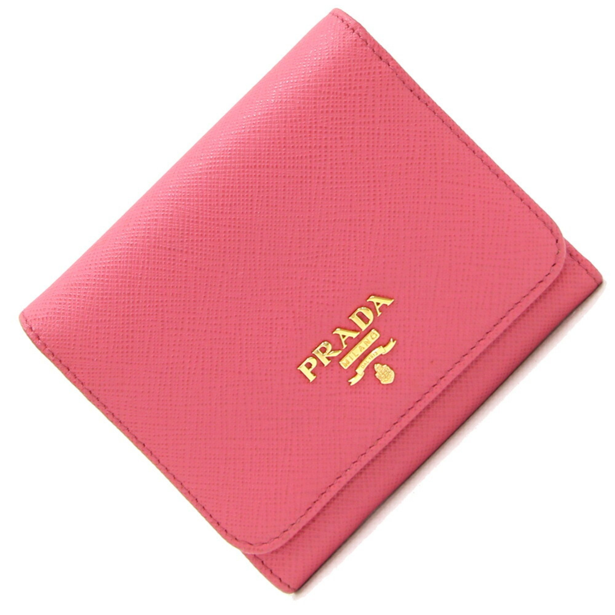 Prada Tri-fold Wallet 1MH176 Pink Leather Compact Women's