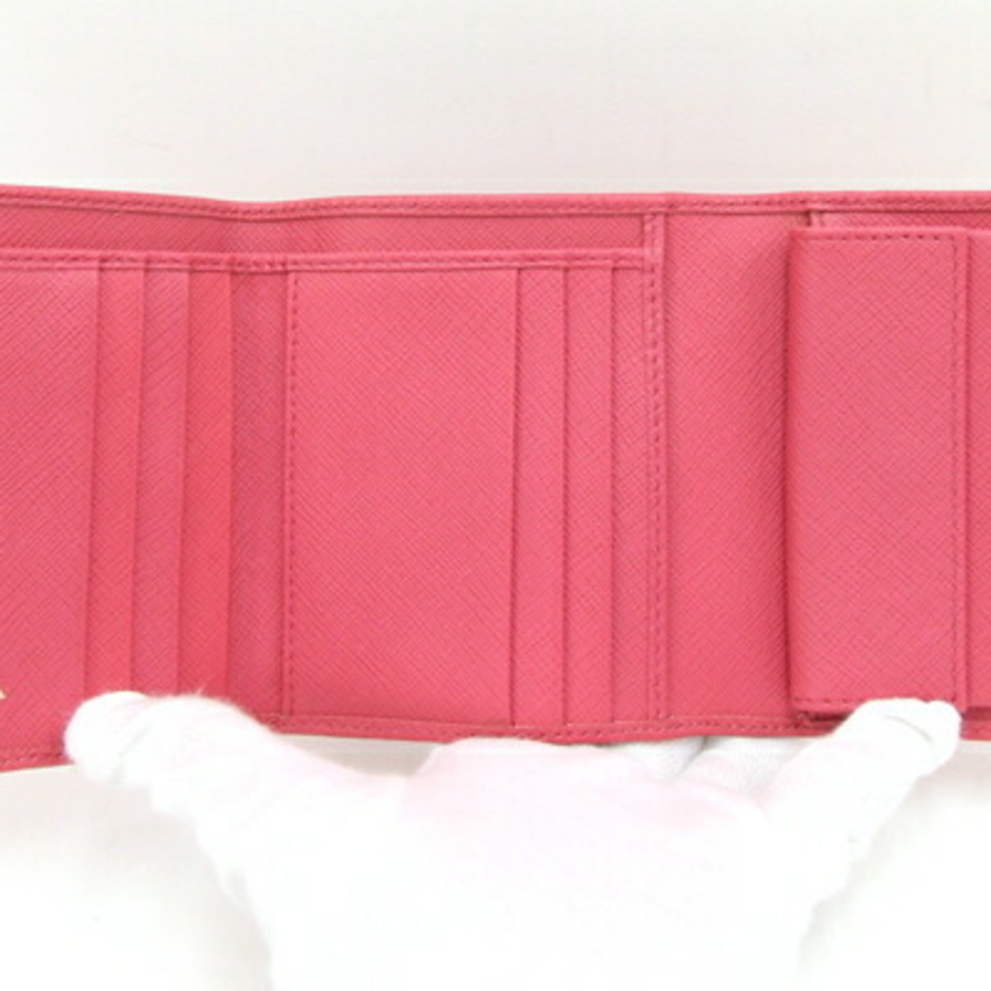 Prada Tri-fold Wallet 1MH176 Pink Leather Compact Women's