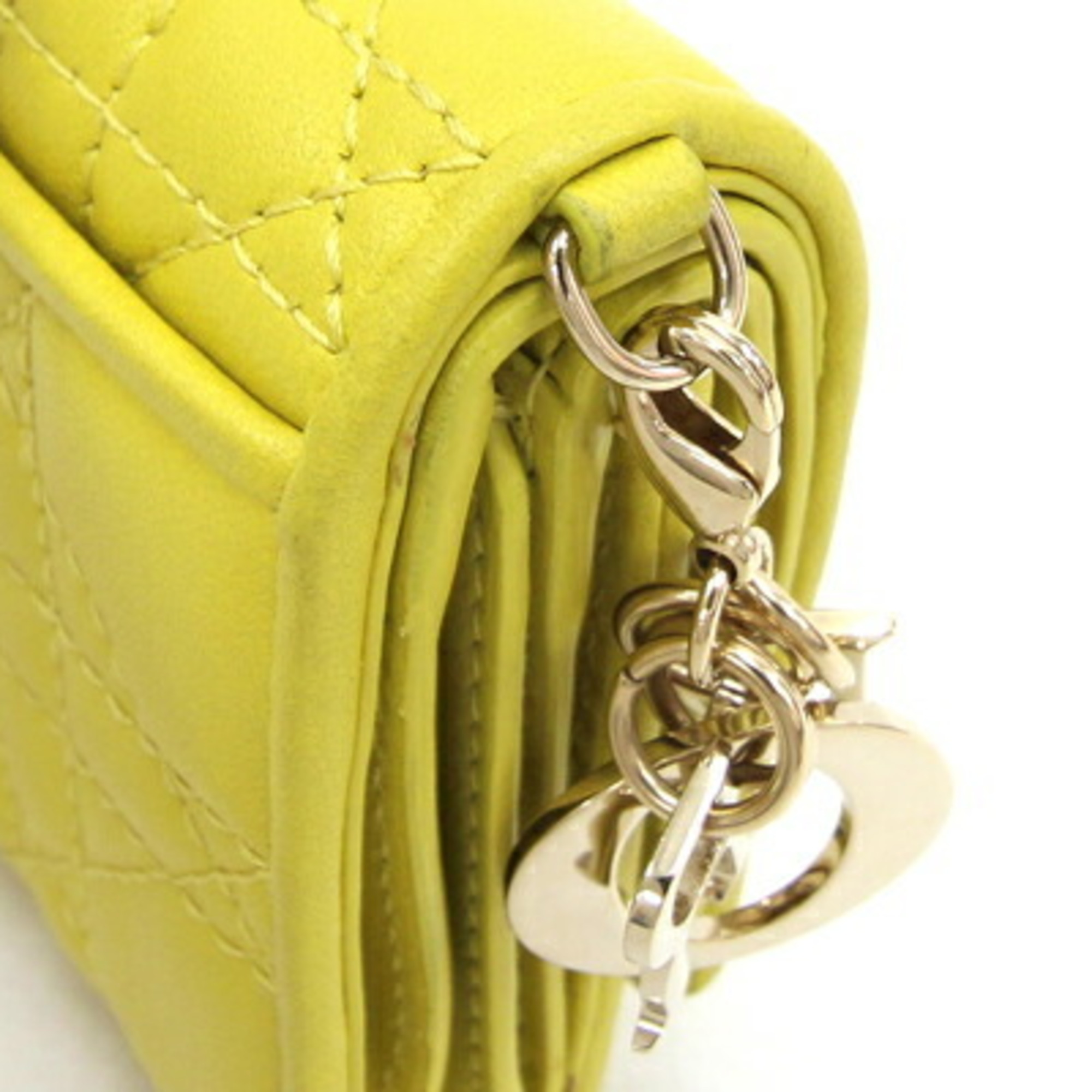 Christian Dior Dior Tri-fold Wallet Lady Lotus S0181ONMJ Yellow Leather Compact Small Cannage Women's