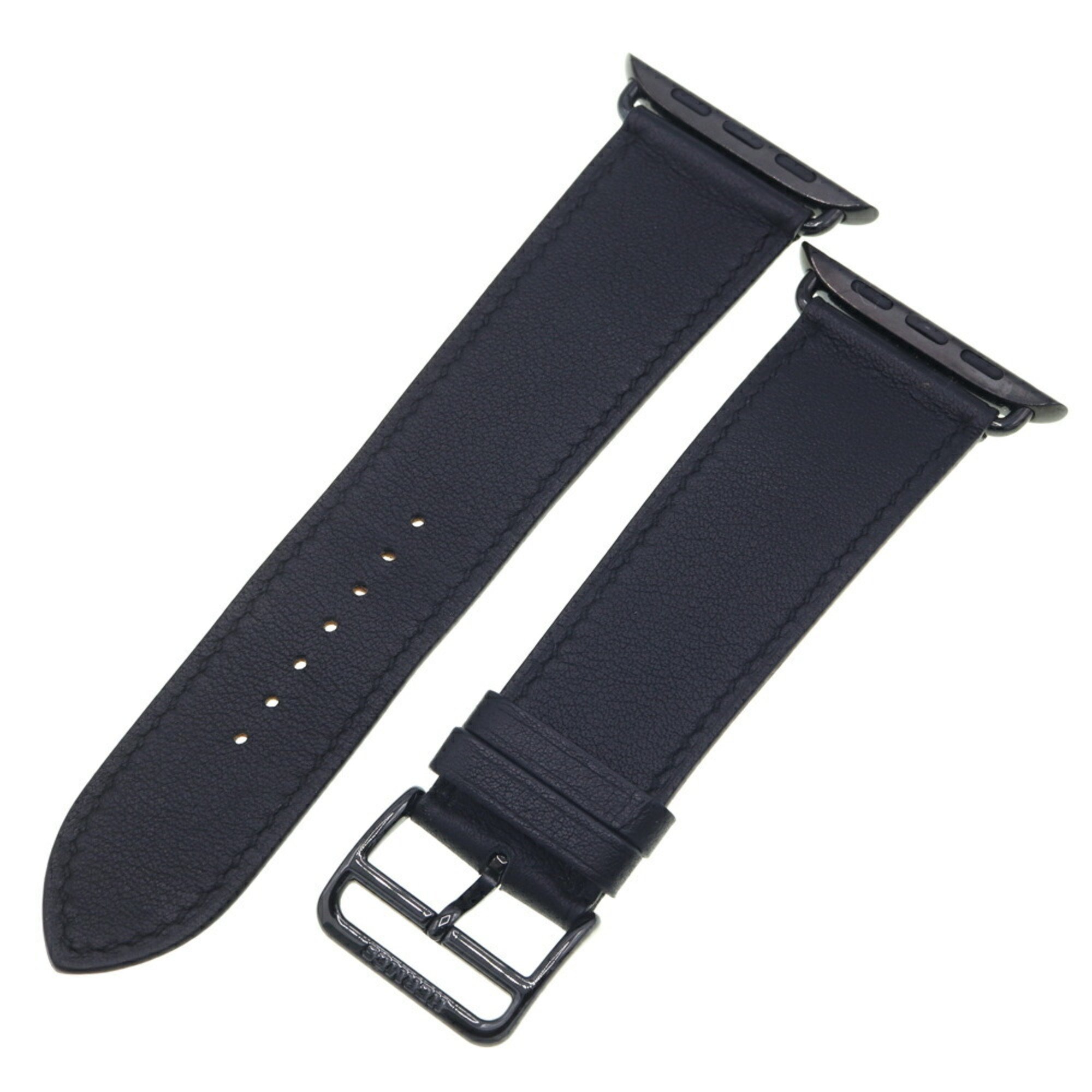 Hermes Replacement Strap for Apple Watch 45mm Case Tour Leather Space Black Veau Swift U Stamp Men's HERMES