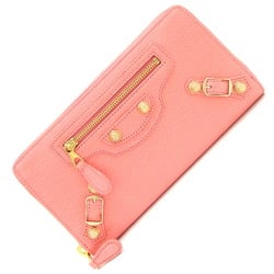 Balenciaga Round Long Wallet Giant Continental Zip 253053 Salmon Pink Leather Women's BALENCIAGA