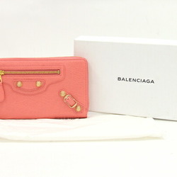 Balenciaga Round Long Wallet Giant Continental Zip 253053 Salmon Pink Leather Women's BALENCIAGA