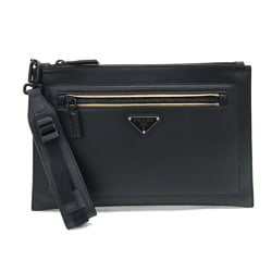 Prada Clutch Bag 2NH009 Black Gold Leather Second with Hand Strap Bicolor Men's PRADA