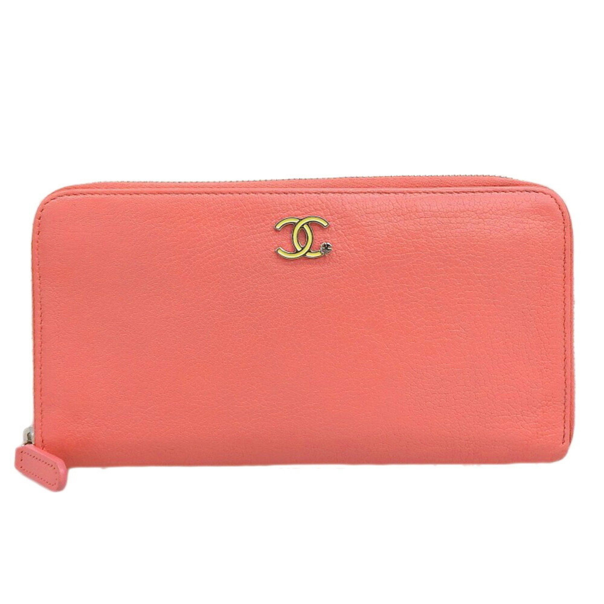 Chanel CHANEL Lucky Flower Round Long Wallet A81657 with sticker, 25th series, pink, Coco mark, clover