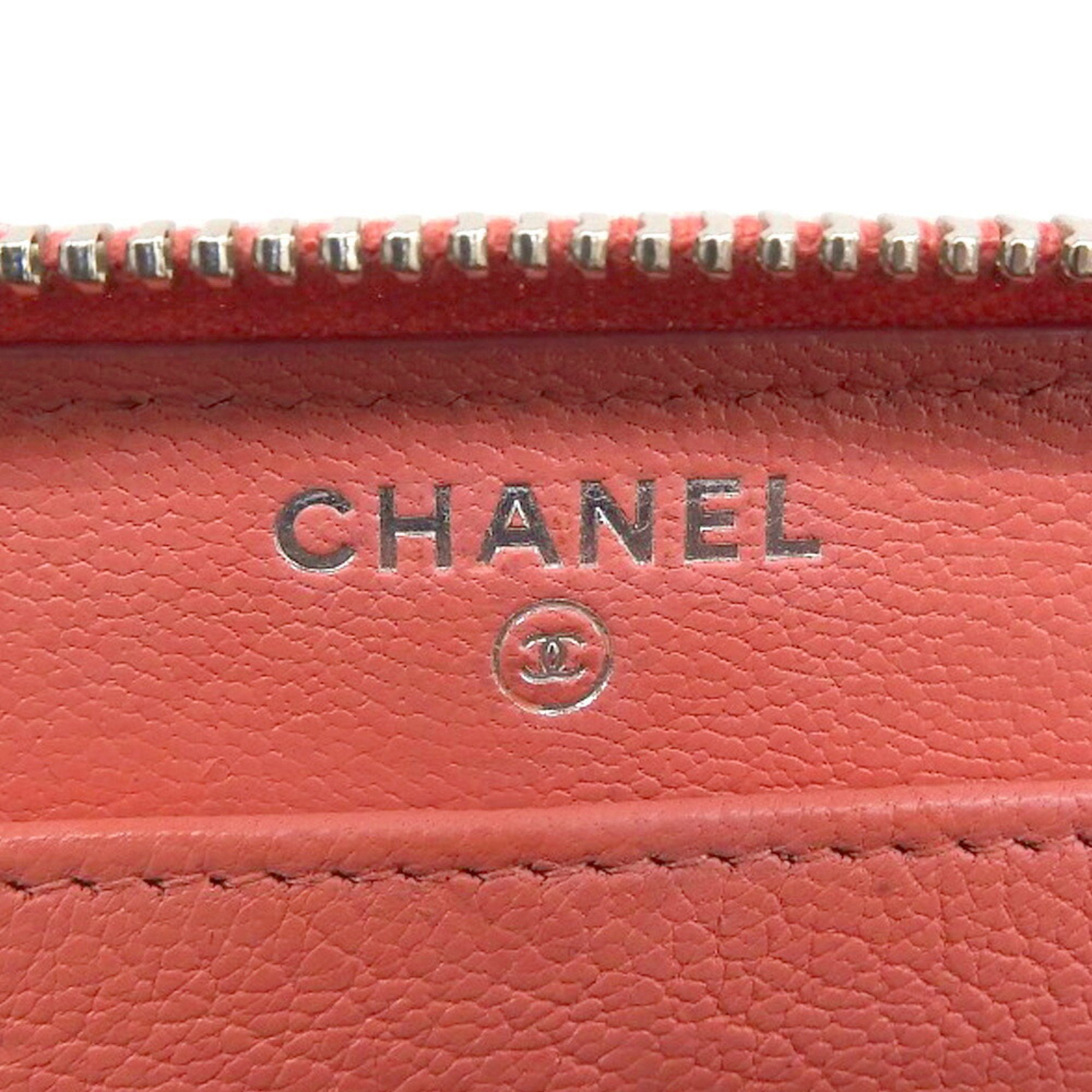 Chanel CHANEL Lucky Flower Round Long Wallet A81657 with sticker, 25th series, pink, Coco mark, clover