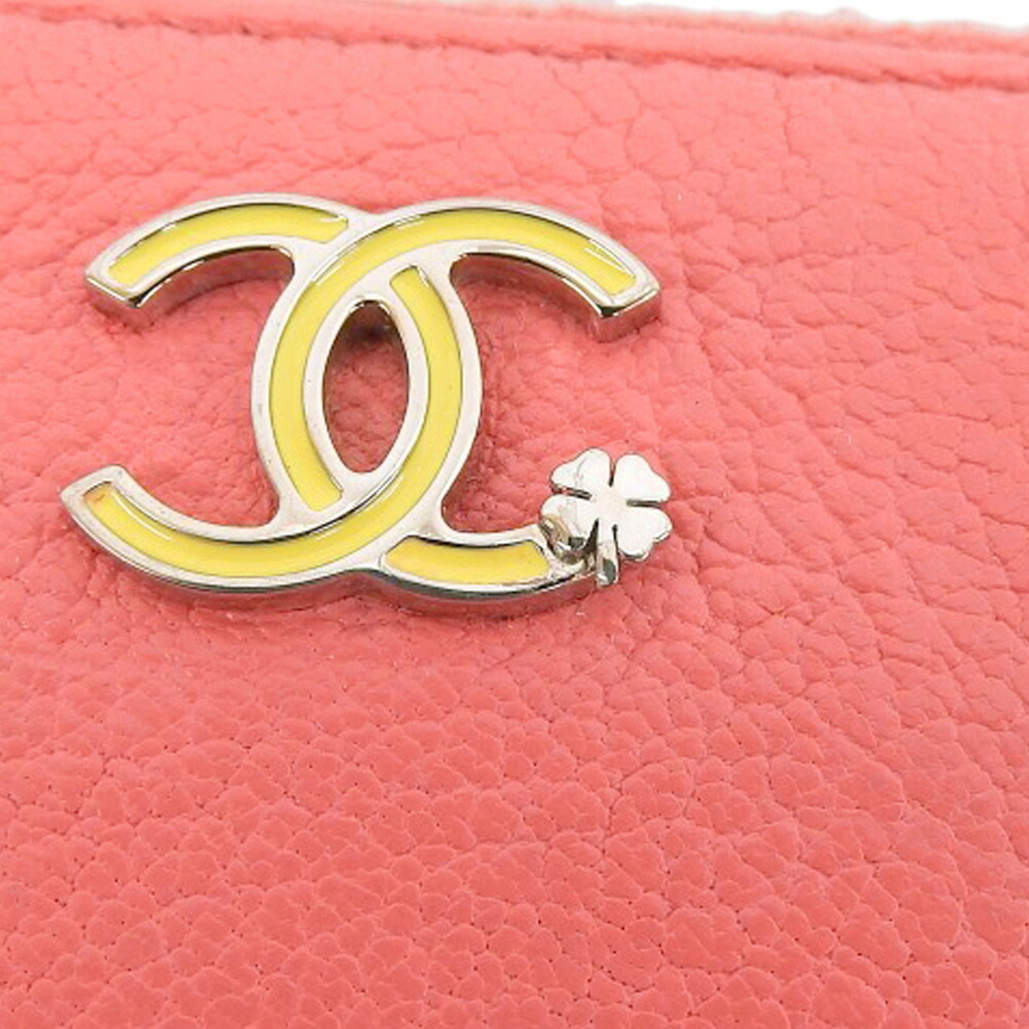 Chanel CHANEL Lucky Flower Round Long Wallet A81657 with sticker, 25th series, pink, Coco mark, clover