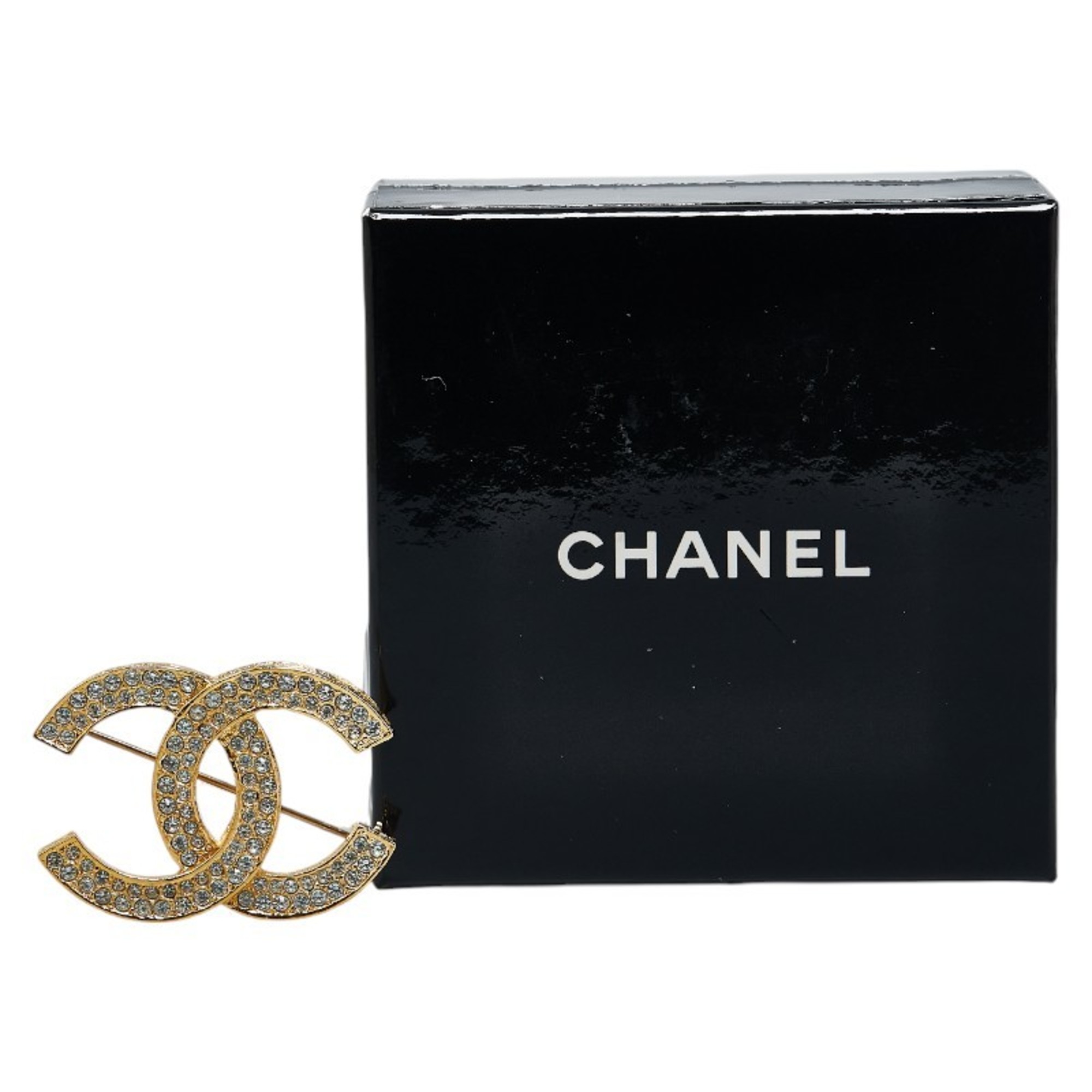 Chanel Coco Mark Rhinestone Brooch Gold Plated Women's CHANEL