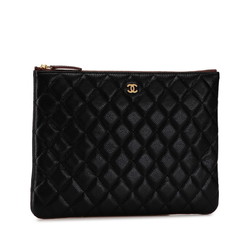 Chanel Matelasse Coco Mark Clutch Bag Second Black Caviar Skin Women's CHANEL